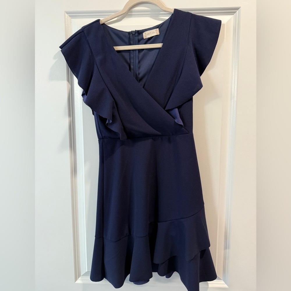 Altard State Elegant Navy Blue Ruffle Dress